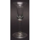 18th century wine glass, plain air drop stem and spreading circular folded foot, 15 1/2cms high