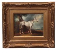 ATTRIBUTED TO RAOUL MILLAIS (1901-1999) White horse in landscape oil on board 19 x 23cms together