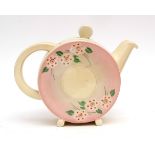 Clarice Cliff Stamford shaped tea pot in the May Blossom pattern, 14cms high