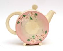 Clarice Cliff Stamford shaped tea pot in the May Blossom pattern, 14cms high