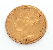 UK: Victorian 1885 half sovereign (young head/shield)