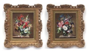 AR STUART SOMERVILLE (1908-1983) Still life studies of mixed flowers in glass vases pair of oils