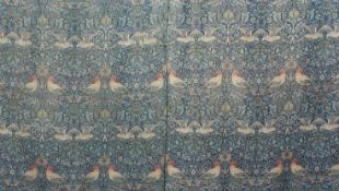 Pair of William Morris (1834 - 1896) bird pattern (Strawberry Thief) tapestry weave curtains, both