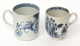 Liverpool (Chaffers) coffee cup, circa 1770, and a small mug (restored), both with underglaze blue