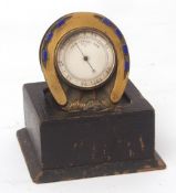 Unusual late 19th/early 20th century gilt, brass and enamelled aneroid barometer, the case of hinged
