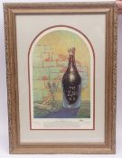 Two signed lithographs depicting the World's most expensive bottles of wine