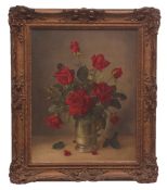 AR JAMES NOBLE (1919-1989) "Red roses" oil on canvas, signed lower left 50 x 40cms