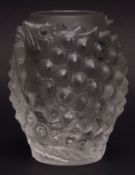 Lalique France frosted glass vase, the body ornately moulded and decorated with coiled fish, 13 1/