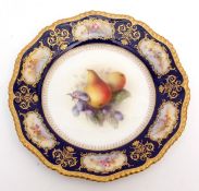 Early 20th century Royal Worcester cabinet plate, circa 1910, painted with fruit by Richard