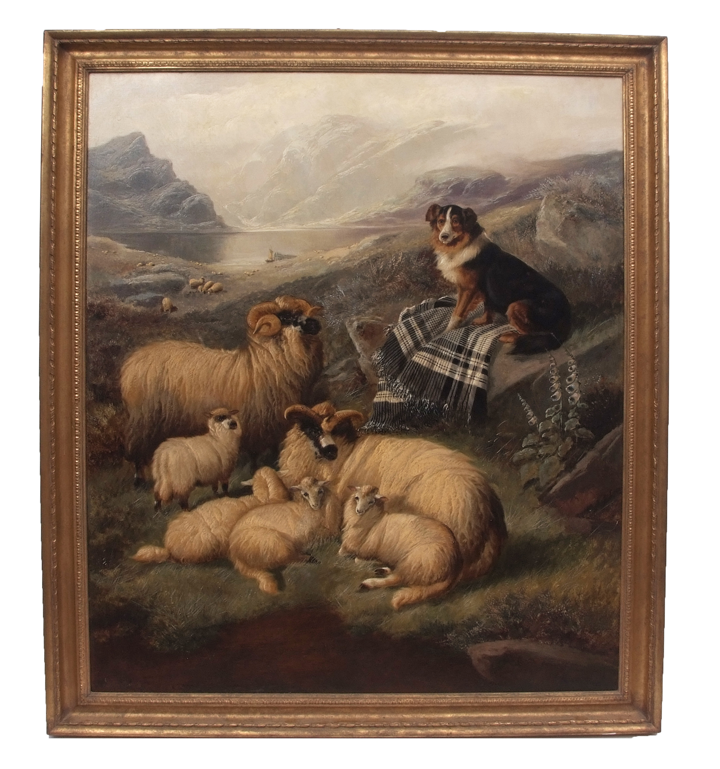 JOHN CHARLES MORRIS (act 1851-1889) Extensive Scottish landscape with sheep and collie dog oil on - Image 2 of 2