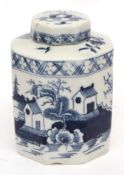 Lowestoft porcelain tea caddy, circa 1770, of octagonal shape, decorated with trees and flowers