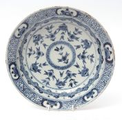 Mid-18th century Lambeth Delft dish decorated in blue with a Chinese (Kangxi) porcelain design,