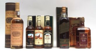 Glen Morangie 10yo, 1ltr, 43% vol in tube, Johhnie Walker pure Malt Scotch Whisky, 15yo, 70cl, 43%