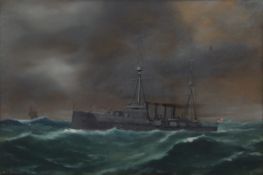 ANTONIO DE SIMONE (1851-1907, ITALIAN) "HMS Warrior" gouache, signed and dated 1907 lower right,