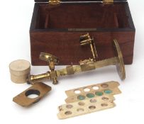 Late 18th century mahogany cased Thomas Fuller - Norwich simple microscope of lacquered brass