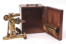 Mid-19th century lacquered brass monocular microscope, Pillischer - London, No 1161, the Y shaped