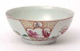 Liverpool (Chaffers) slop bowl, circa 1760, decorated in Mandarin style with panels of Chinese