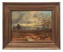 BENJAMIN WILLIAMS LEADER (1831-1923) "Sunset - Bletchy Common, Essex" oil on panel, signed and dated