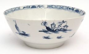 Large Lowestoft bowl, possibly a punch bowl, circa 1765, one side decorated with a three-tiered