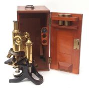 Early 20th century black and lacquered brass monocular microscope, J Swift & Son - London, the