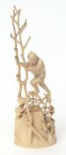 Japanese ivory Okimono of a farmer treading a waterwheel, 23cms high