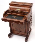Victorian walnut piano top Davenport, rising top with fitted stationery cabinet over a typical