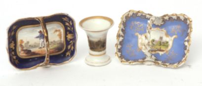 Group of mid-19th century Chamberlain Worcester wares including a small basket with a view of