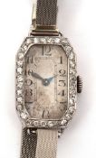 Mid-20th century Platinum and diamond set cocktail watch, Xino W Co, Swiss 17-jewel movement with