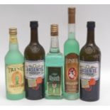 Trenet Absinthe, "Hill's Absinthe" Hapsburg Absinthe, 70, 70 and 50cl and Absente (Distilleries