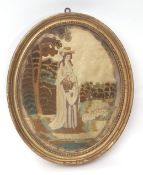 Late 18th/early 19th century silk work oval picture within a gilt and moulded frame, an oval field