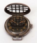 First quarter of 20th century Swiss silver cased hunter type wrist watch, the 15-jewel movement with