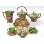 Art Deco tea set with floral design by Shorter & Sons, decorated with flowerheads on a green ground,