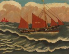 ENGLISH SCHOOL (20TH CENTURY) "The LT176 at sea" oil on board 45 x 60cms