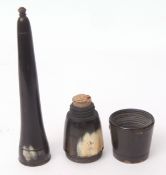 Rare early 18th century penner, pounce pot and inkhorn in three black and white horn sections