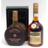 Armagnac J Dupeyron, 50cl, boxed and Three Barrels Old French Brandy VSOP, 70cl (2 bottles in all)