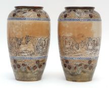 Pair of early 20th century Royal Doulton vases by Hannah Barlow and Florence Roberts with tube lined