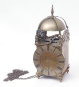 Brass hoop and spike lantern clock, signed Jer Hartley - Norwich of typical form with strap work