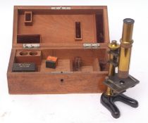 Early 20th century black finished and lacquered brass monocular microscope, Leitz Wetzlar No