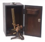 Late 19th century iron and lacquered brass monocular microscope, Newton - 3 Fleet St, London, the