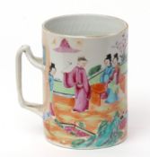 Large Chinese Canton famille rose porcelain tankard decorated in typical palette with figures at