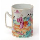Large Chinese Canton famille rose porcelain tankard decorated in typical palette with figures at