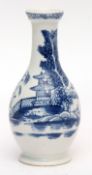 Rare Lowestoft bottle vase circa 1770, decorated with a pagoda and trees to the front and Chinese