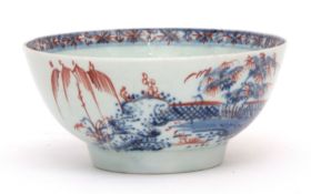 Liverpool (Chaffers or Reid) small bowl, circa 1760, decorated in underglaze blue with flowering