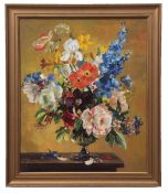 AR STUART SOMERVILLE (1908-1983) Still life study of mixed flowers in a glass vase on a table