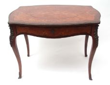 19th century French kingwood desk, oval top inlaid in the centre with panel of floral marquetry