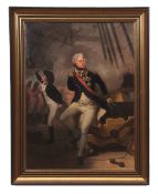 ENGLISH SCHOOL (19TH CENTURY) Portrait of Horatio Nelson by a cannon oil on canvas 60 x 45cms