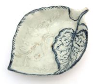 Liverpool (Wm Reid) pickle dish, leaf shaped with moulded leaves and smaller overlapping leaf, the