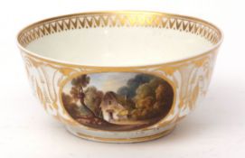 19th century Derby topographical bowl, painted with views in Cumberland and Etwall, Derbyshire, with
