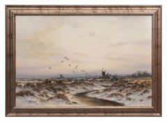 AR COLIN W BURNS (born 1944) "Winter marshes - Runham Swim" oil on canvas, signed lower left 60 x
