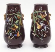 Pair of late 19th century decorative glass vases, well painted in colours with butterflies amidst